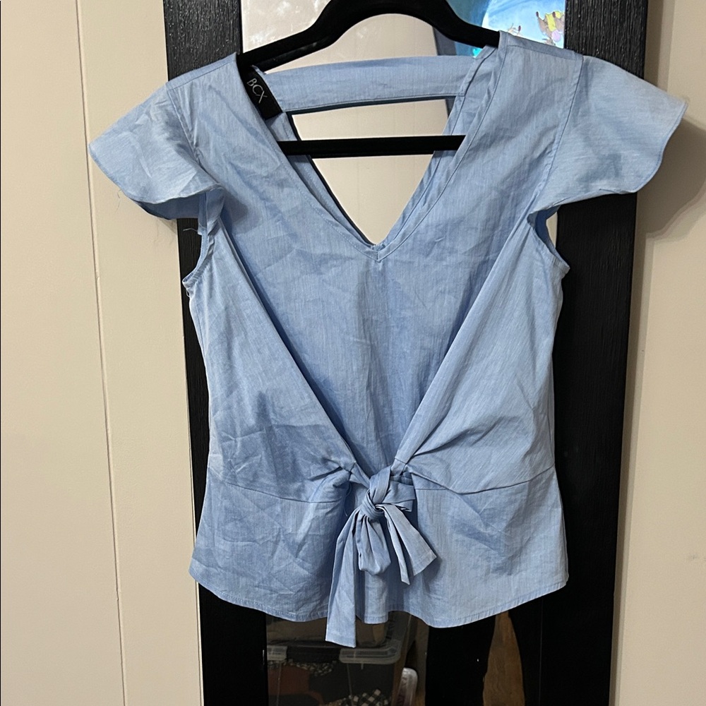 BCX Light Blue Tie-Front Blouse